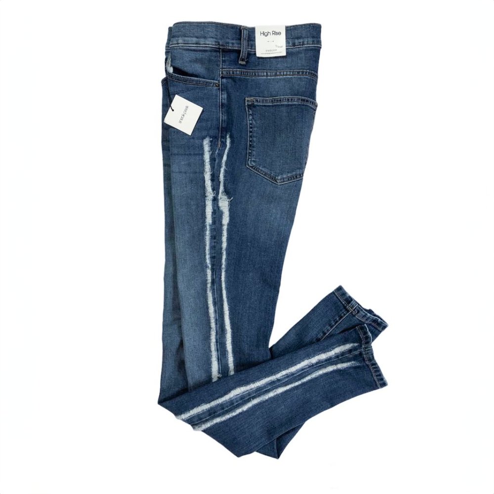 SNEAK PEEK Womens Jeans Side Striped High Rise Skinny Blue Size 5/W27 - Picture 2 of 7